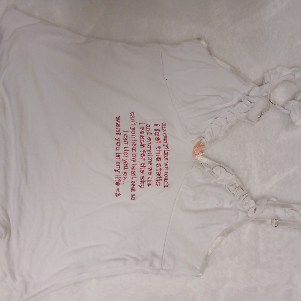 O'Mighty White Crop Top with Pink Text